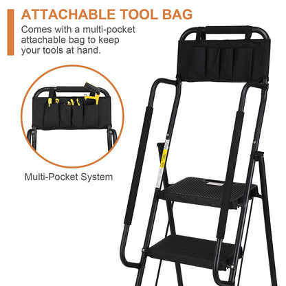 HBTower Folding Step Ladder with Handrails