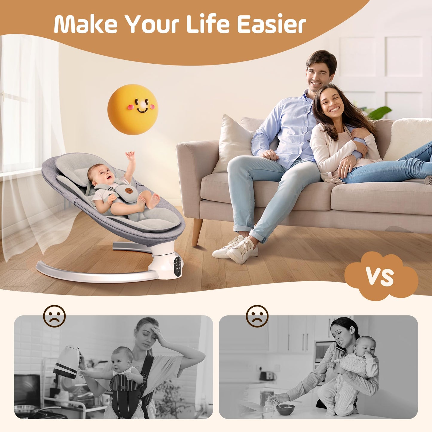 Electric Baby Swing with Bluetooth & Lullabies