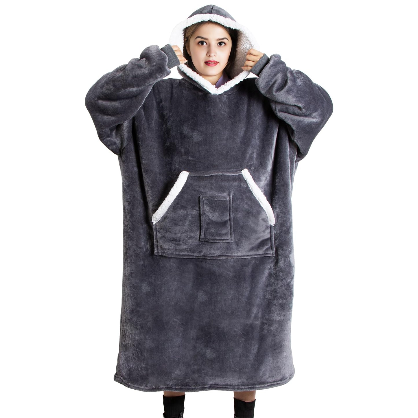 Qoosea Hoodie Blanket Wearable Blanket Oversized Blanket for Adults Sharpe with Sleeves Pockets & Hood Warm for Men Women Teens Girls Boys