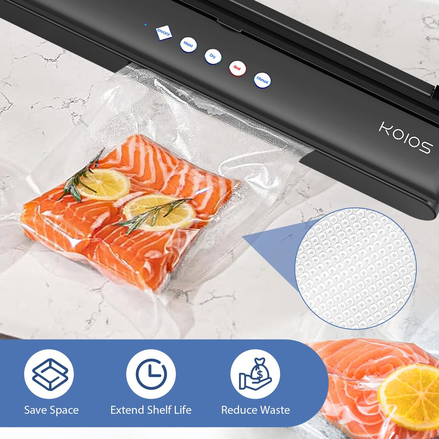KOIOS Vacuum Sealer with Cutter & 10 Bags