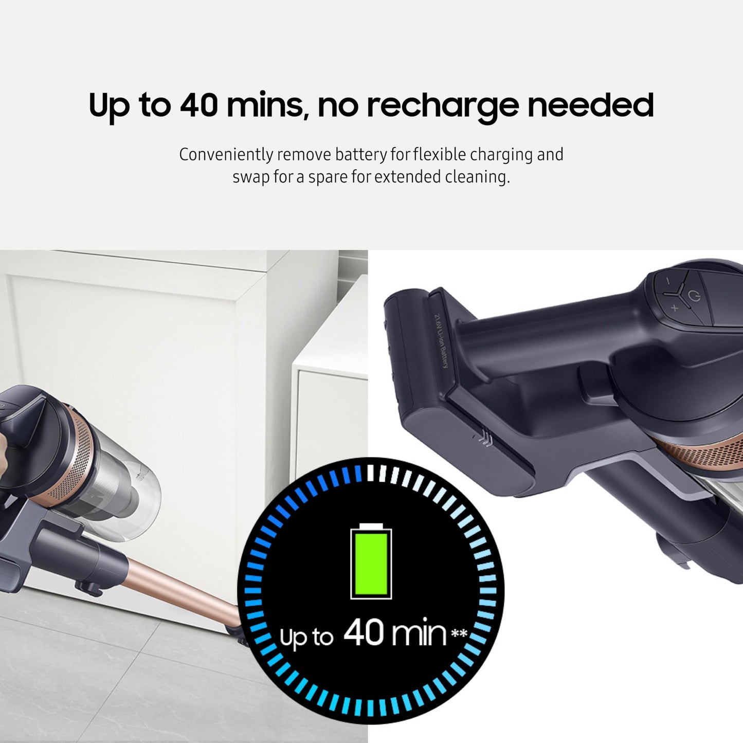 SAMSUNG Jet 60 Pet Cordless Stick Vacuum Cleaner w/ Removable Battery, Advanced Floor Cleaning, Jet Fit Brush to Clean Hardwood, Carpet and Tile, Lightweight Design, VS15A6032R7, Rose Gold