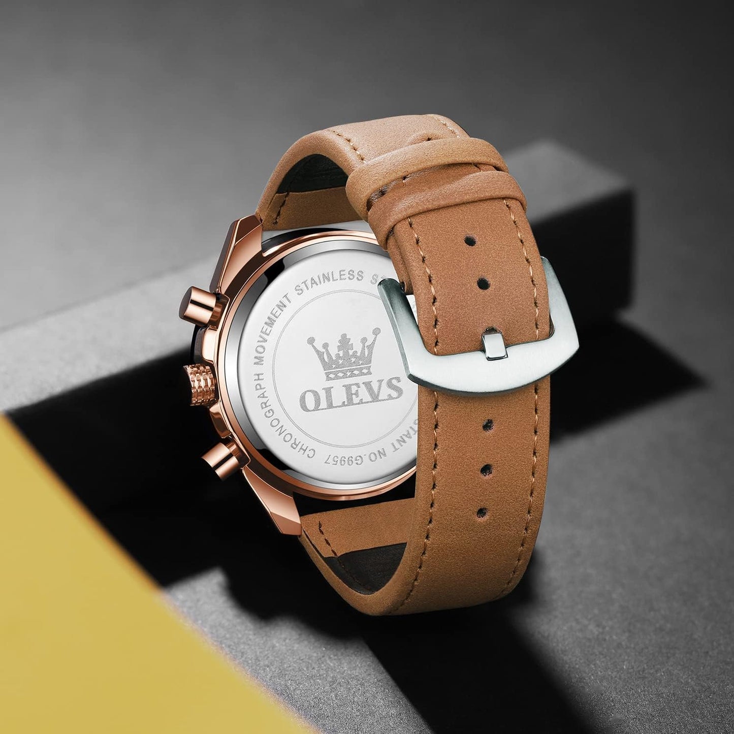 UPDATE: DEAD! OLEVS Leather Men's Analog Quartz Big Face Expedition Field Chronograph Waterproof Luminous Watches