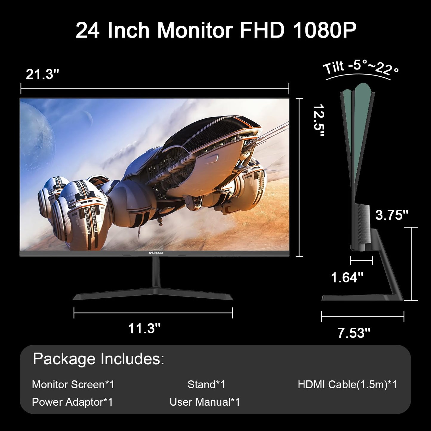 SANSUI 24" 100Hz IPS 1080P Monitor!