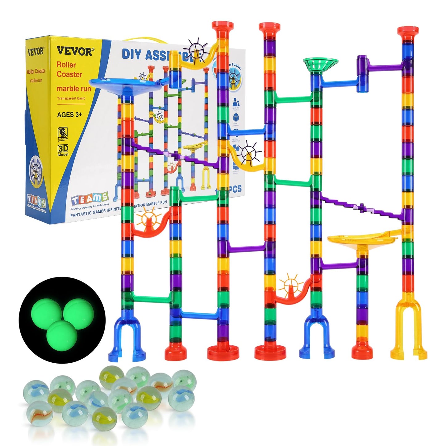 VEVOR 150-Piece Marble Run Set with Glow Marbles