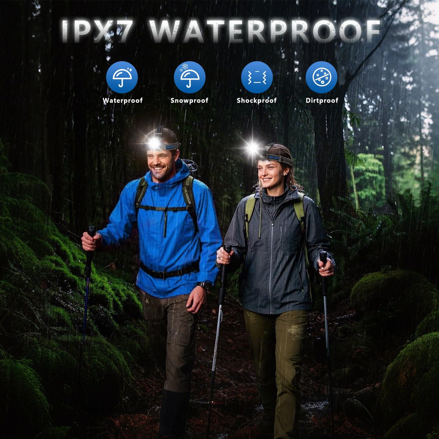 LED Headlamp Rechargeable, 2000 Lumens Super Bright Head Lamp with Motion Sensor, 5 Modes & 120°Adjustable & IPX7 Waterproof USB Rechargeable Headlight for Outdoor Camping, Running, Cycling, Climbing