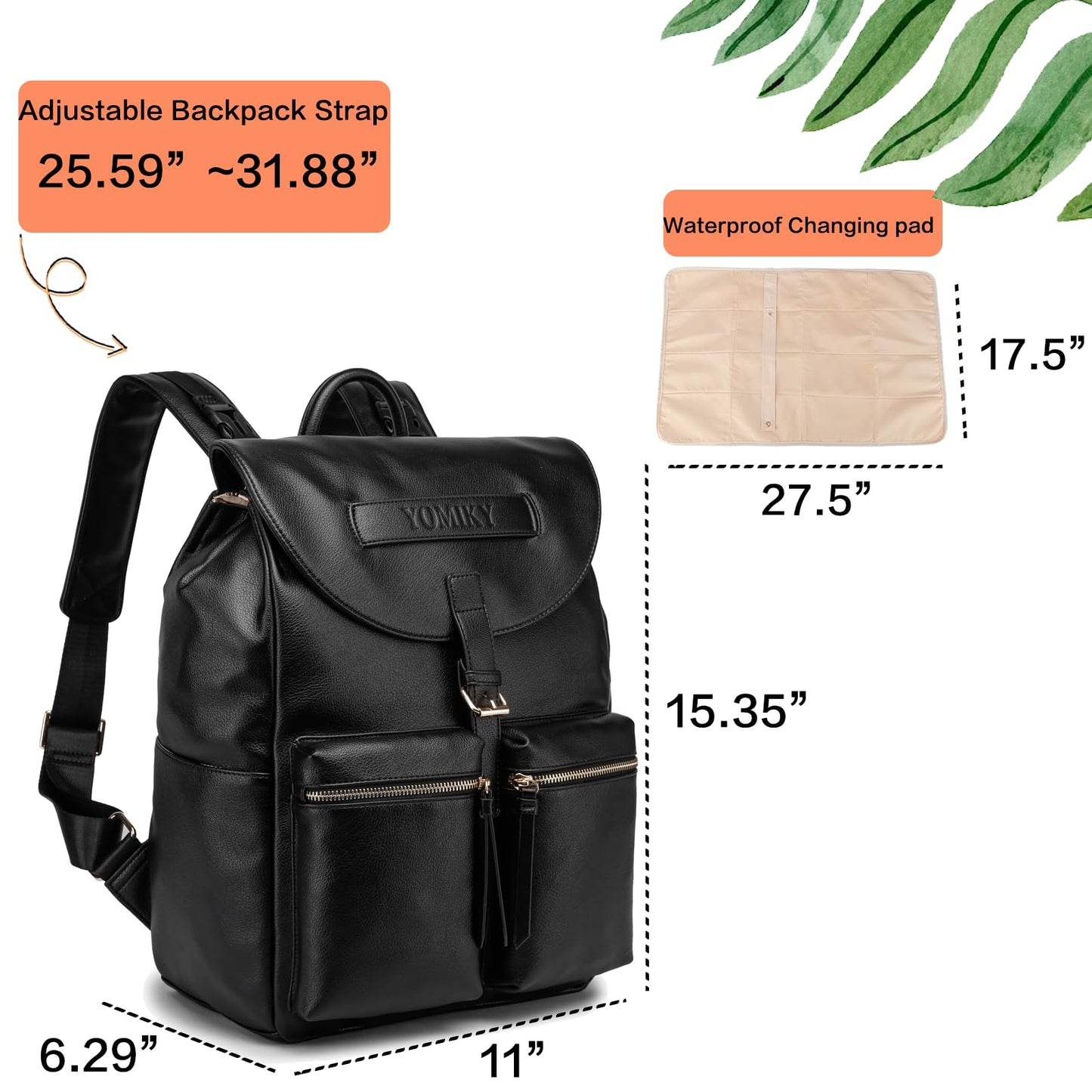 Leather Diaper Bag Backpack with Changing Pad
