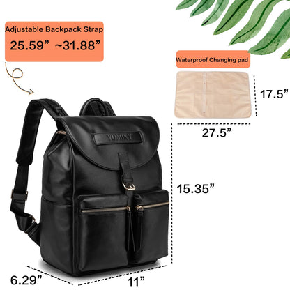 Leather Diaper Bag Backpack with Changing Pad