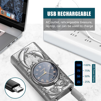 USB Rechargeable Plasma Arc Lighter with Clock Dial and Flashlight