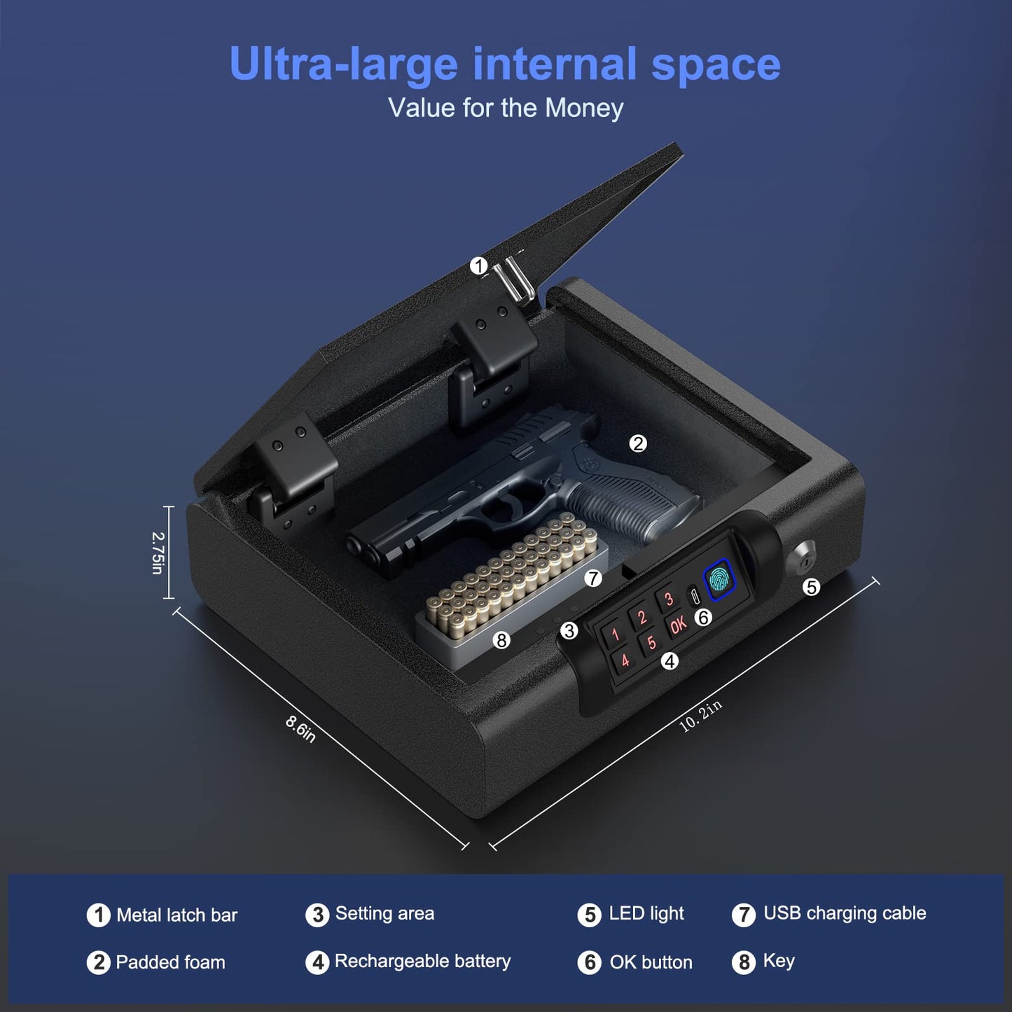 Biometric Handgun Safe with Digital PIN Unlock