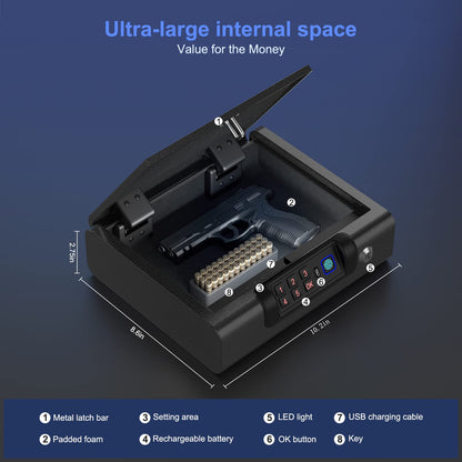 Biometric Handgun Safe with Digital PIN Unlock