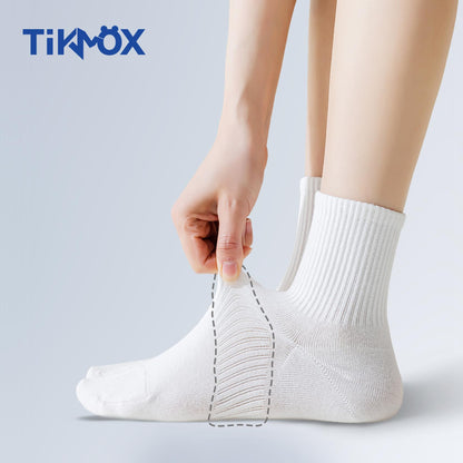 TikMox Athletic Running Socks with Arch Compression, Cotton Cushioned Crew Socks for a Secure Fit, White Black for Men & Women(3-6 pairs)