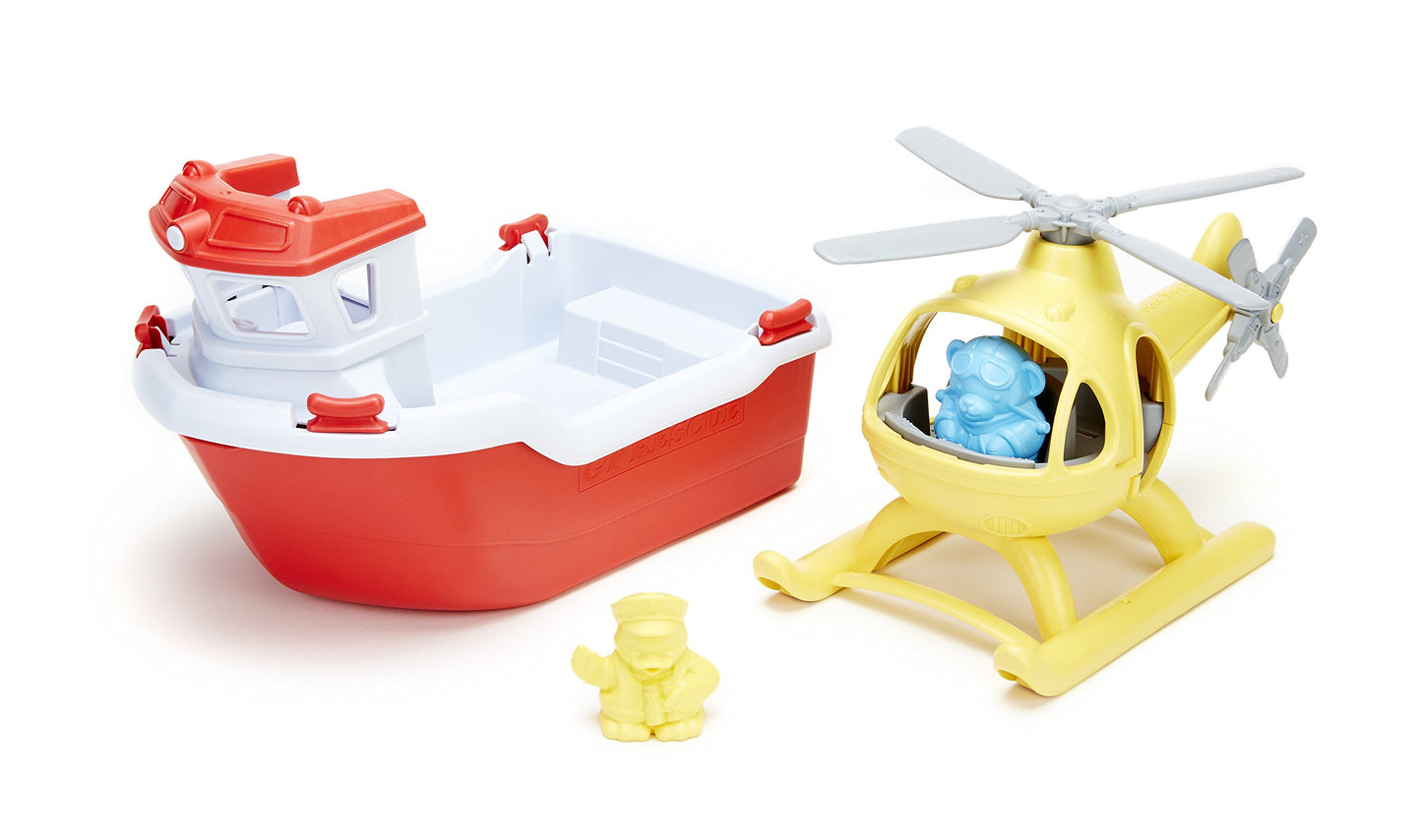 Green Toys Rescue Boat and Helicopter Set