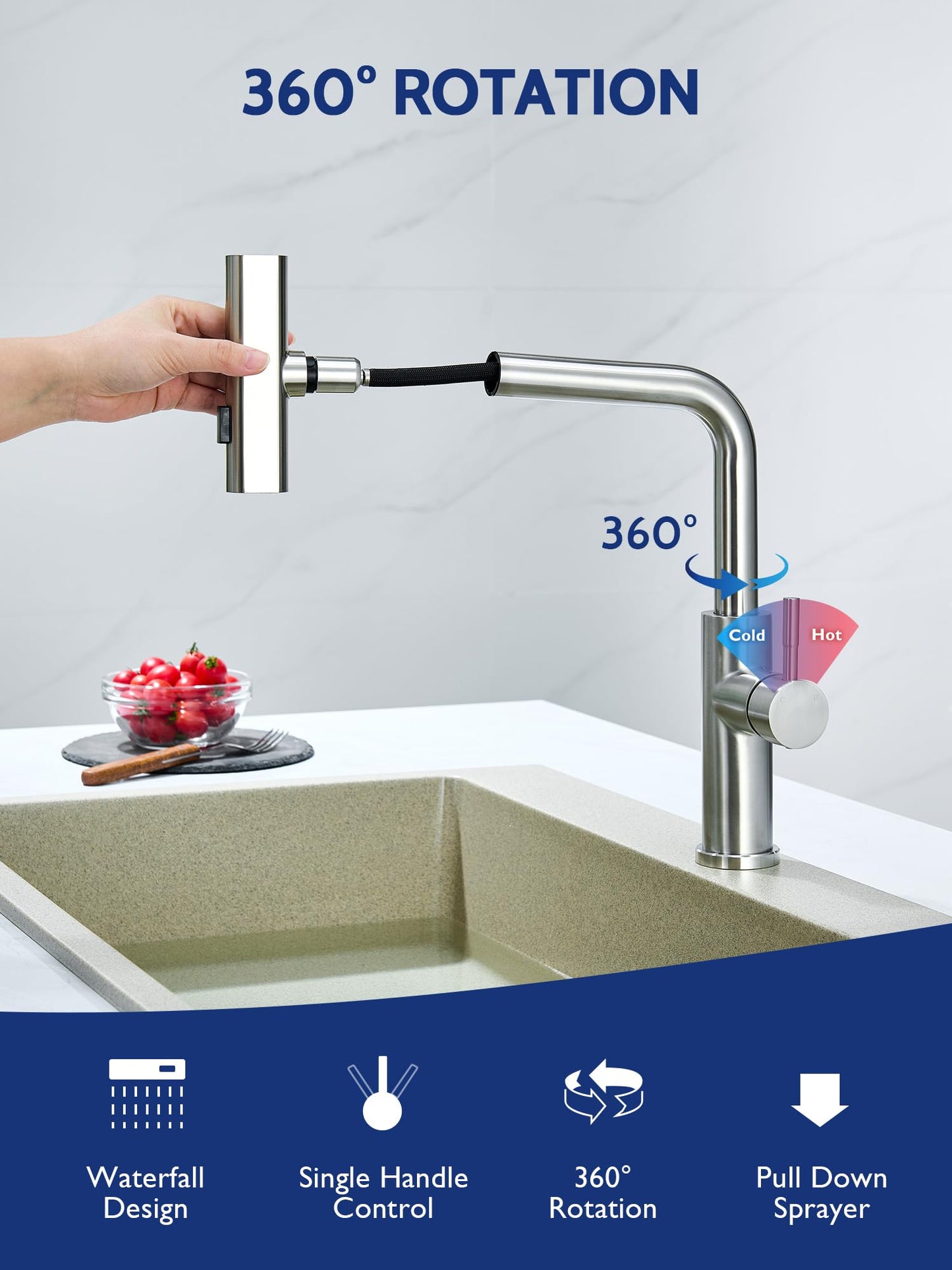 Brushed Nickel Kitchen Faucet with Pull Down Sprayer