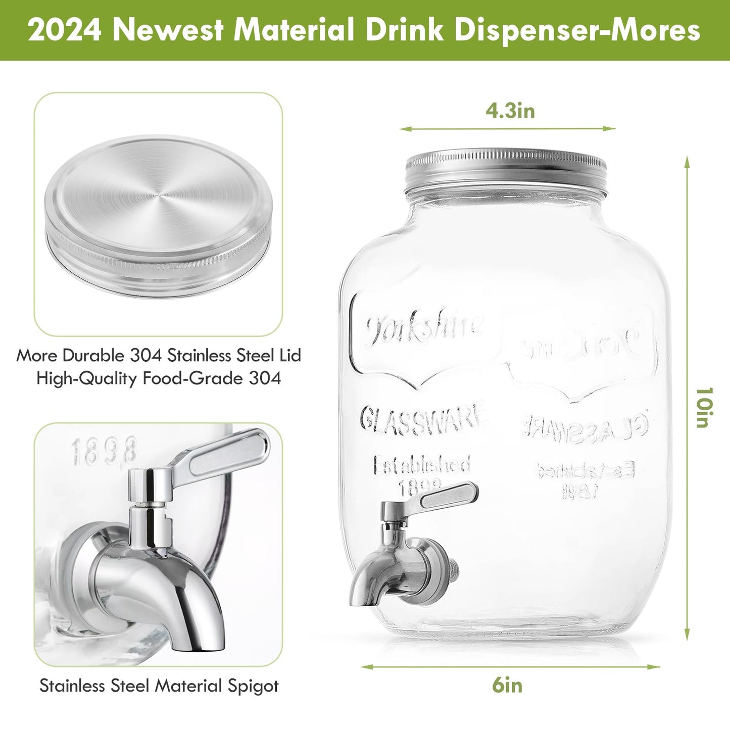 Eshly 1-Gallon Drink Dispenser Glass Beverage Dispenser with Spigot Laundry Detergent Dispenser Juice Lemonade Dispenser for Parties- Serveware for BBQ, Picnic, Pool Party
