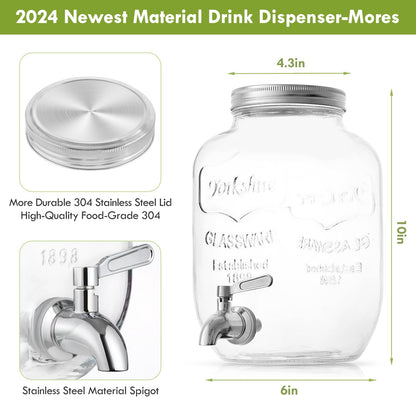 Eshly 1-Gallon Drink Dispenser Glass Beverage Dispenser with Spigot Laundry Detergent Dispenser Juice Lemonade Dispenser for Parties- Serveware for BBQ, Picnic, Pool Party