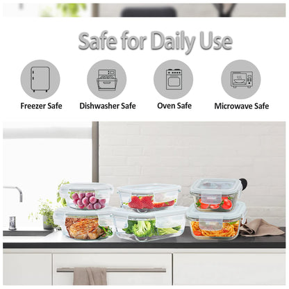 6 Pack Glass Food Storage Containers with Lids