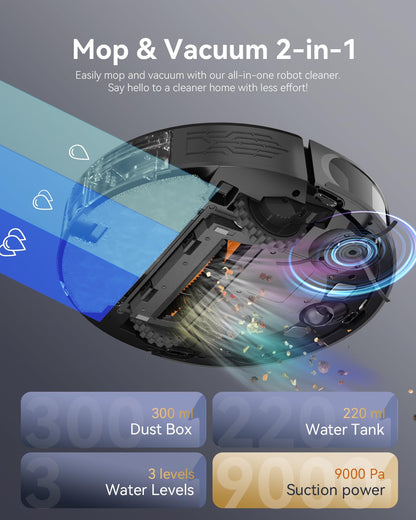 Kokaidia Robot Vacuum and Mop Combo, 9000Pa