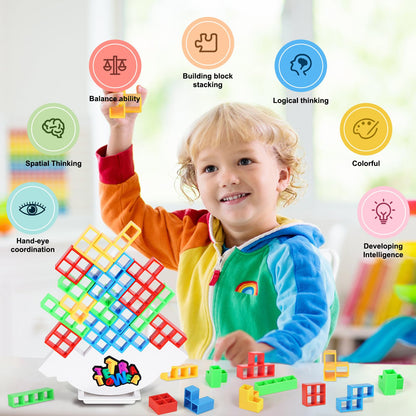 GrainBuds Tetra Tower Balance Stacking Game Team Tower Game for Kids & Adults Stack Attack Game Building Games Block Game (48pcs Color Box)
