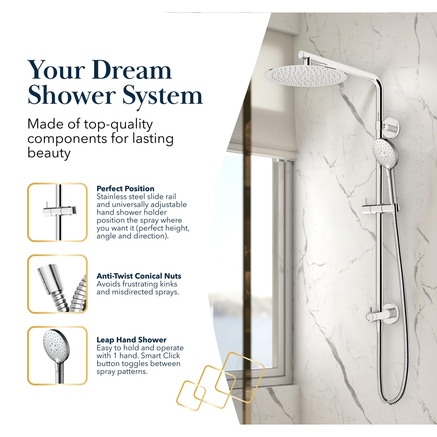 Rain Shower Head & Handheld Spray Combo, Gold