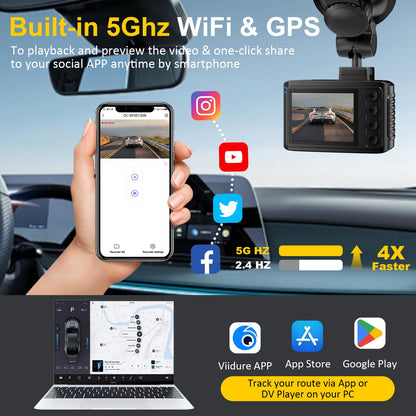 4K Dual Channel Dash Cam with GPS & WiFi