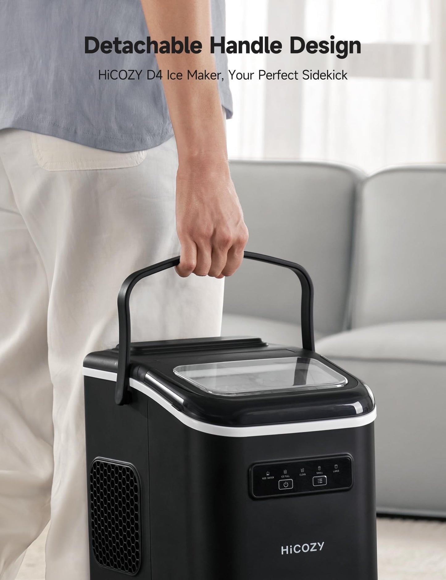 HiCOZY Portable Ice Maker with Self-Cleaning Feature