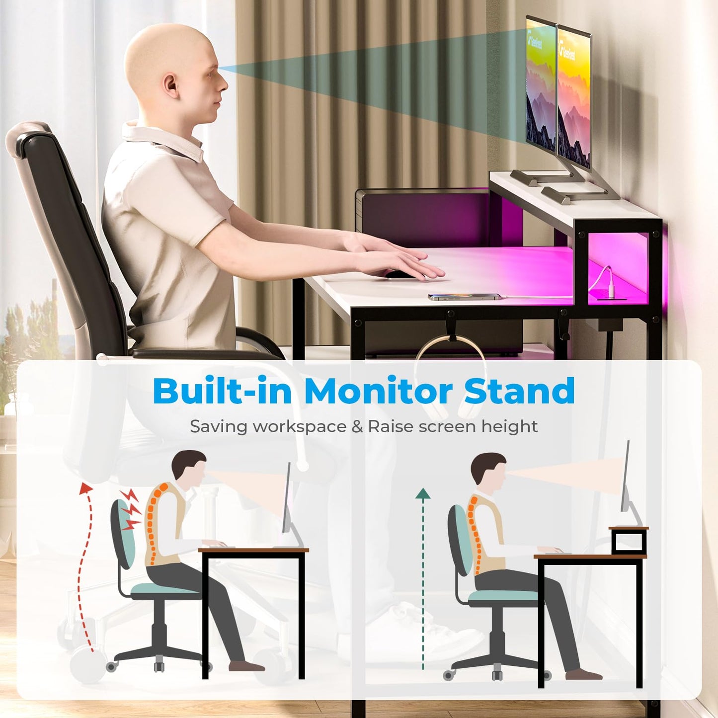 39.4 Inch Computer Desk with LED Light