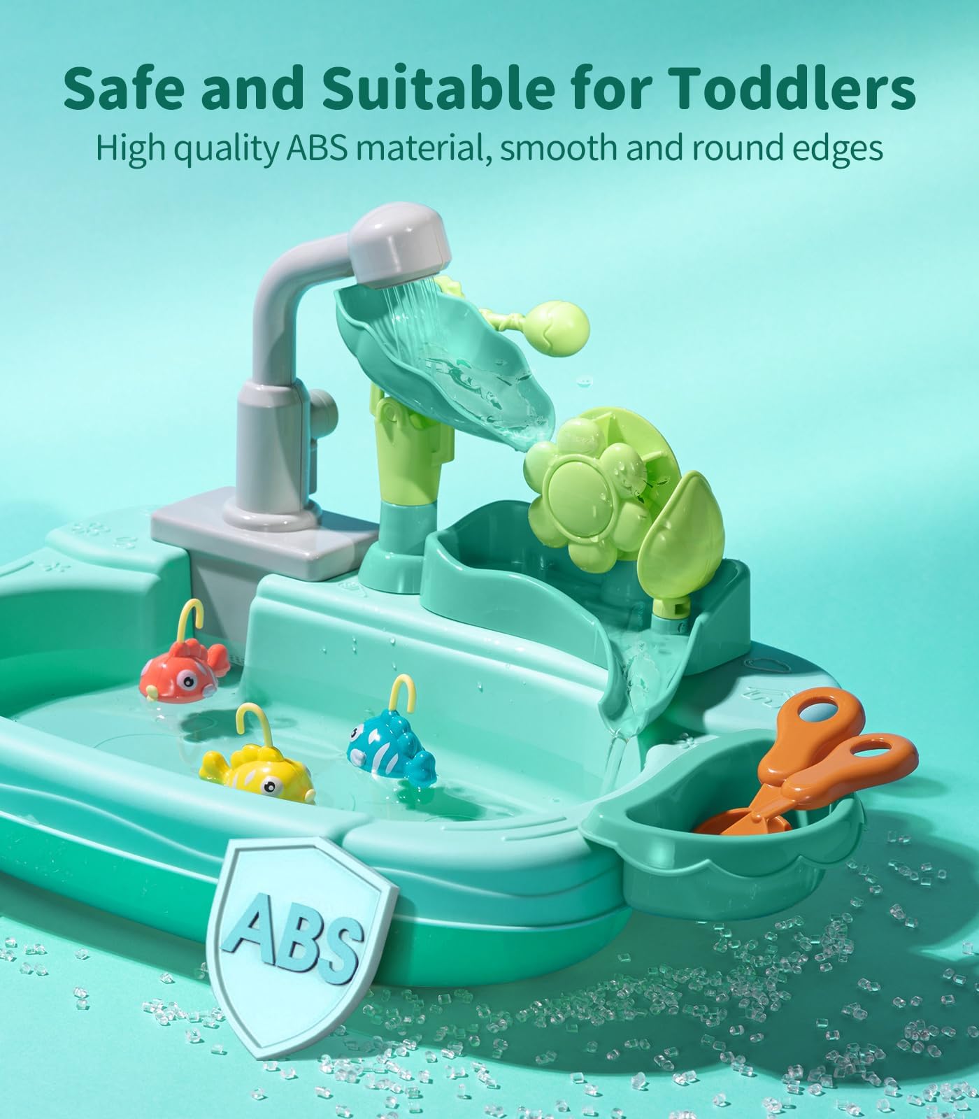 Geyiie Mini Kitchen Sink Toys with Running Water