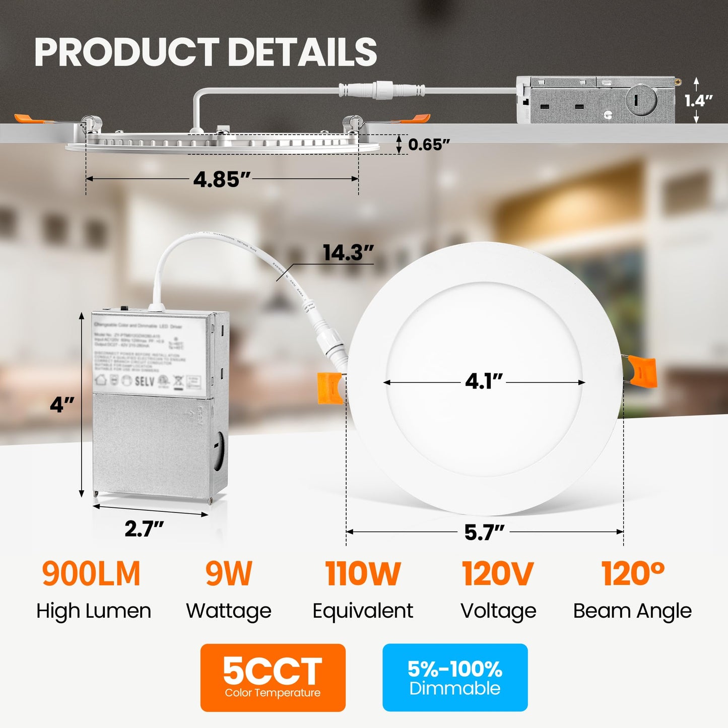 AUDERWIN 4 Inch Dimmable LED Recessed Lights