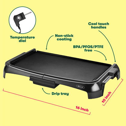 BELLA Smokeless Electric Griddle with Temperature Control