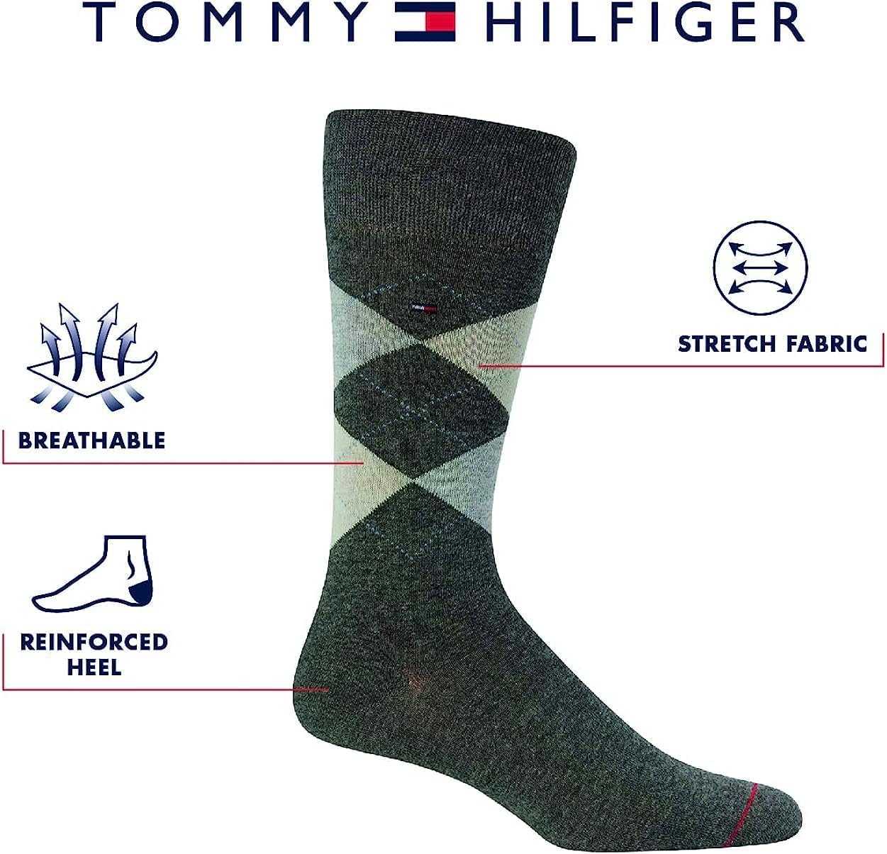 Tommy Hilfiger Men's Dress Socks - 8 Pack Comfort Stretch Crew Socks for Men - Crew Length Breathable Mens Work Socks (7-12), Size 7-12, Black/Grey Logo