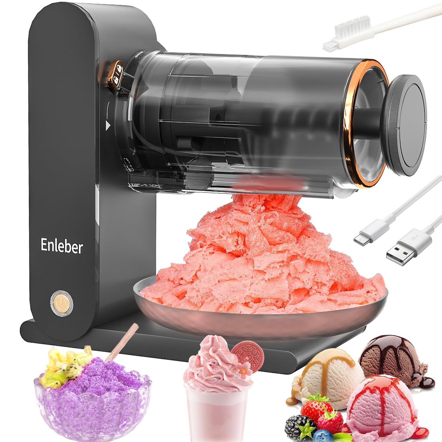 Snow Cone Machine Electric - Shaved Ice Maker with Stainless Steel Blade, Kitchen Table-Top Ice Crusher Includes 2 Silicone Ice Mold(Dark Grey)