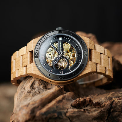 BOBO BIRD Men's Luxury Wooden Skeleton Watch