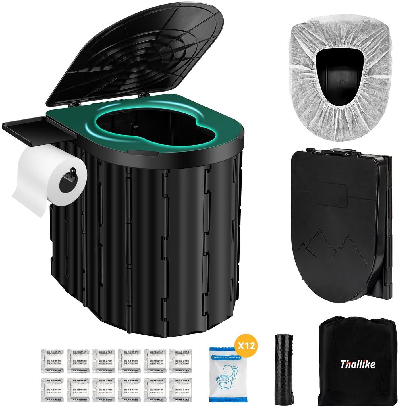 Portable Camping Toilet with Lid and Paper Holder