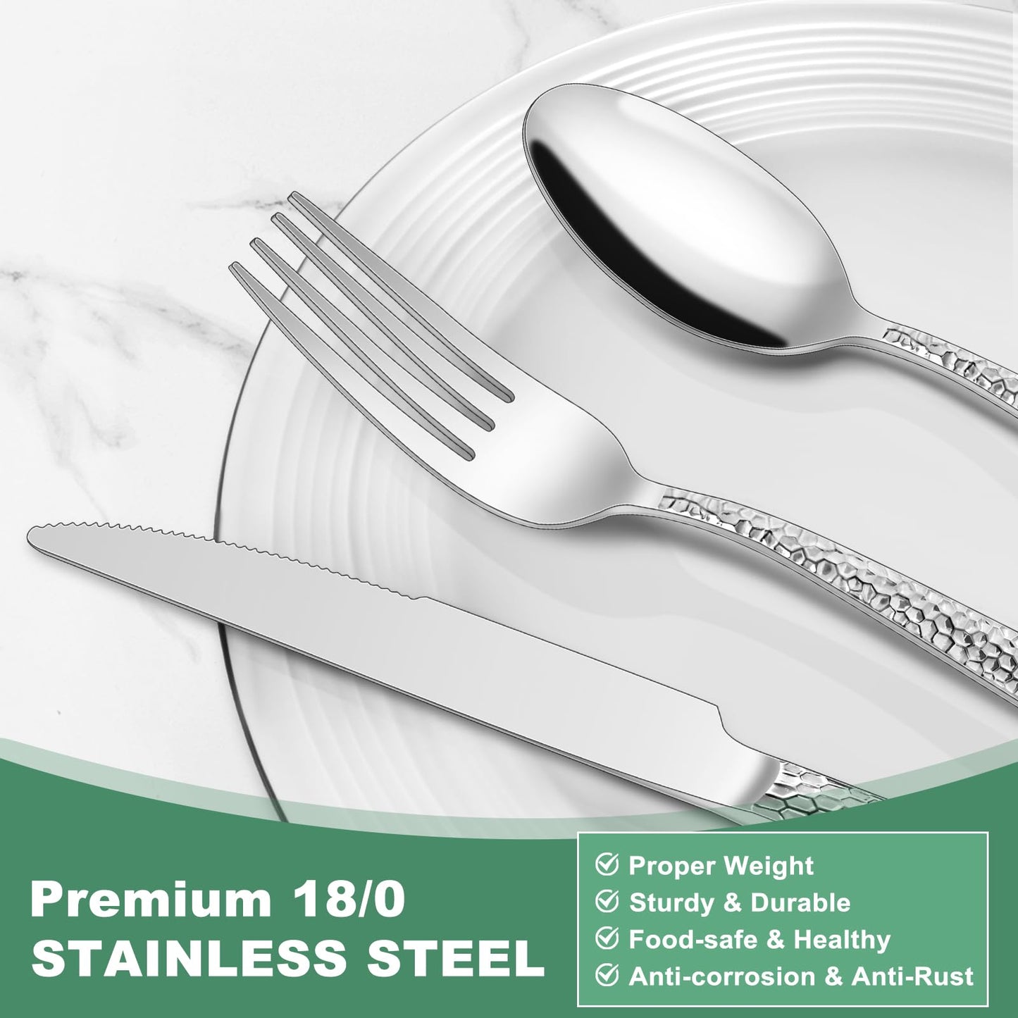 Hammered 40-Piece Stainless Steel Flatware Set