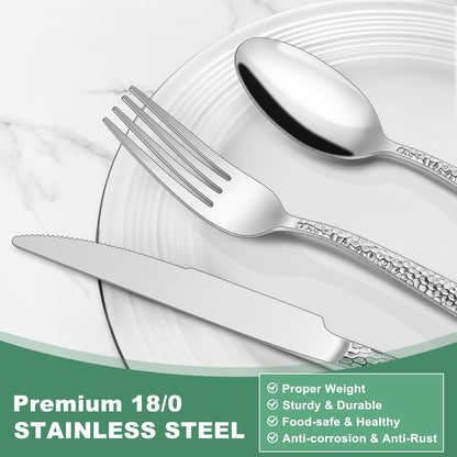 Hammered 40-Piece Stainless Steel Flatware Set