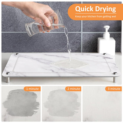Upgrade Stone Dish Drying Mat with Grooves, Ultra Absorbent, Quick Dry, Heat Resistant, Diatomaceous Earth Sink Tray Drying Mat for Kitchen Counter, for Dishes, Pets Bowls, Plant Pots