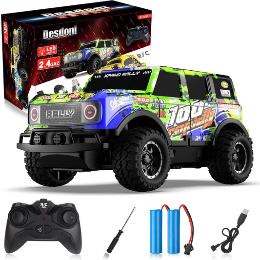 Desdoni Remote Control Car, Light Up RC Car Toys, 2.4GHz 1:24 Scale 15KM/H Off-Road with Cool LED Lights Racing Rechargeable Toy Car for Christmas Birthday Kids Boys Girls for 4-7 8-12 Year Old