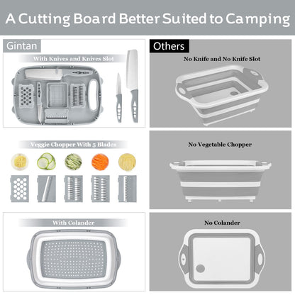 Collapsible Camping Cutting Board with Colander