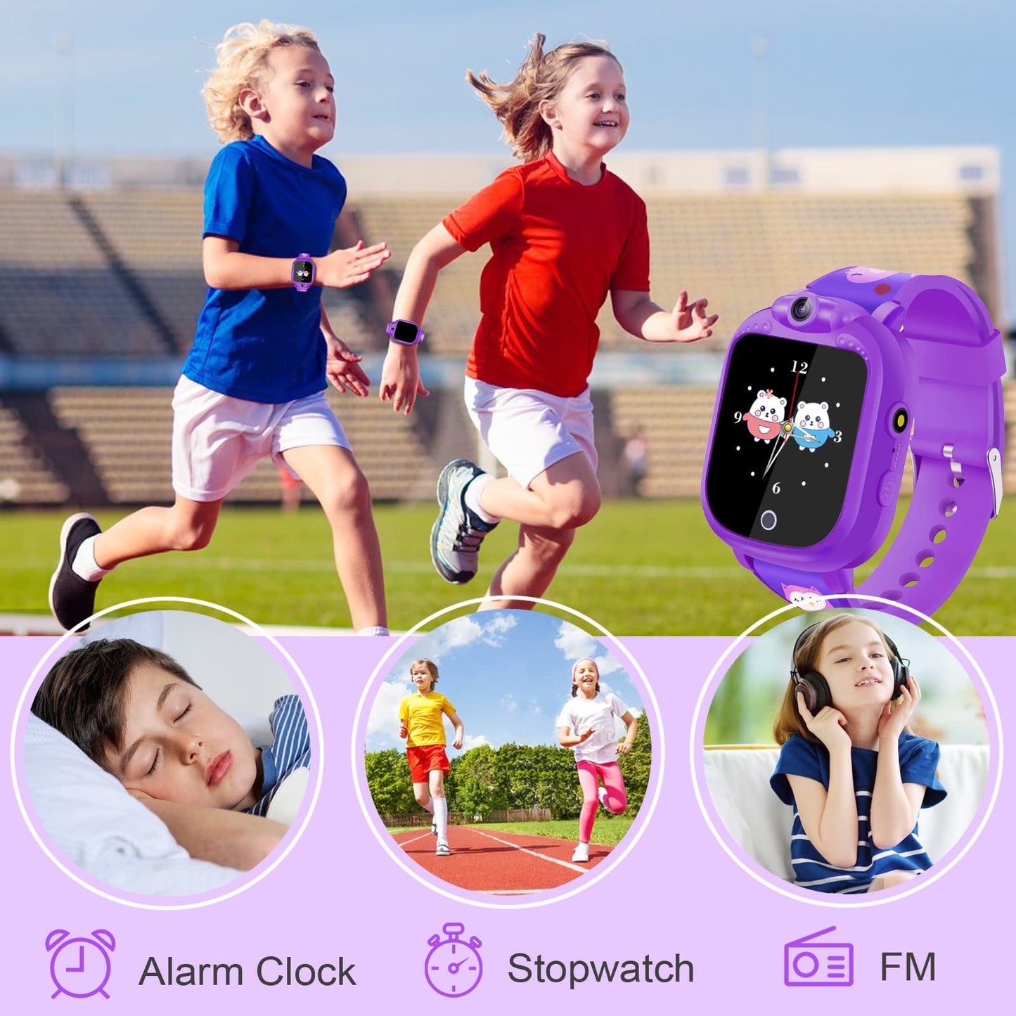 PROGRACE Kids Watch Girls Gift - Kids Watch Toddler Watch with Games 90° Rotatable Camera Music Alarm Pedometer Flashlight Calculator Touch Screen Digital Wrist Watch Gifts for 4-12 Years Old