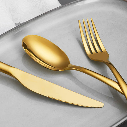 Xingjiake 40 Piece Gold Silverware Set, Kitchen Utensils Set, Silverware Cutlery Flatware Set For 8, Stainless Steel Forks And Spoons Cooking Flatware Serving Set, Dishwasher Safe
