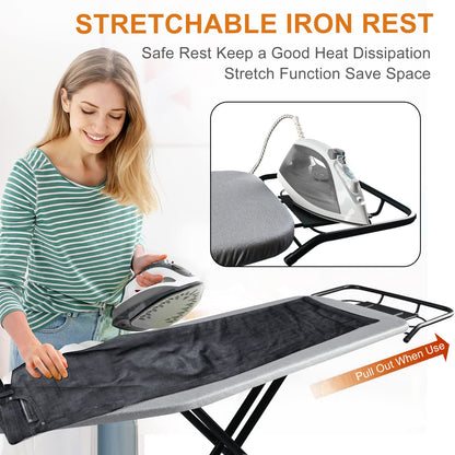 PickyanDco Foldable Ironing Board with Heat Resistant Cover, Steam Iron Rest and Non-Slip Legs - Sturdy Metal Frame Full Metal Construction Iron Board(14 * 34 * 53inches)
