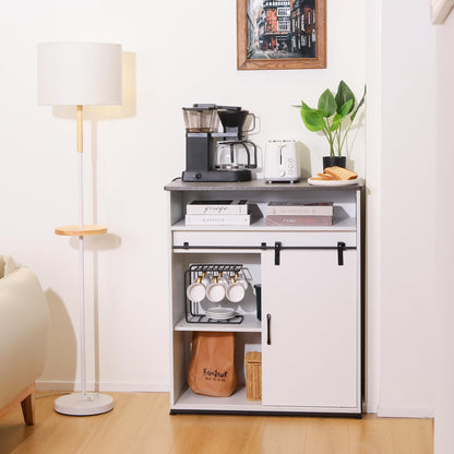ALBAD Coffee Bar Cabinet/Table, 32" Buffet Sideboard with Sliding Barn Door and Storage Shelves, Farmhouse Wood Kitchen/Accent Storage Cabinet White Walaut