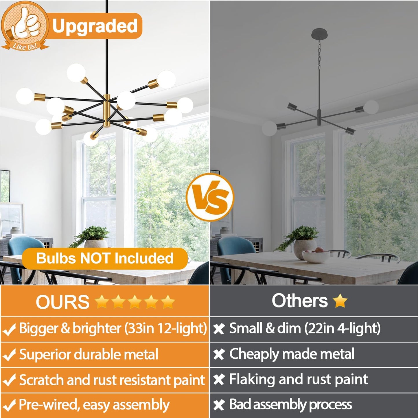 12-Light Sputnik Chandelier for Dining Room