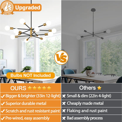12-Light Sputnik Chandelier for Dining Room