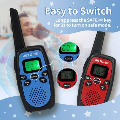 Retevis RT628S Walkie Talkies for Kids, RT628 New Version, Safe Mode 2 Way Radio, Long Rang Walkie Talkies for Adults,Toys Gifts for Boys Girls,Camping Hiking Travel School(3 Pcs Red Blue Yellow)