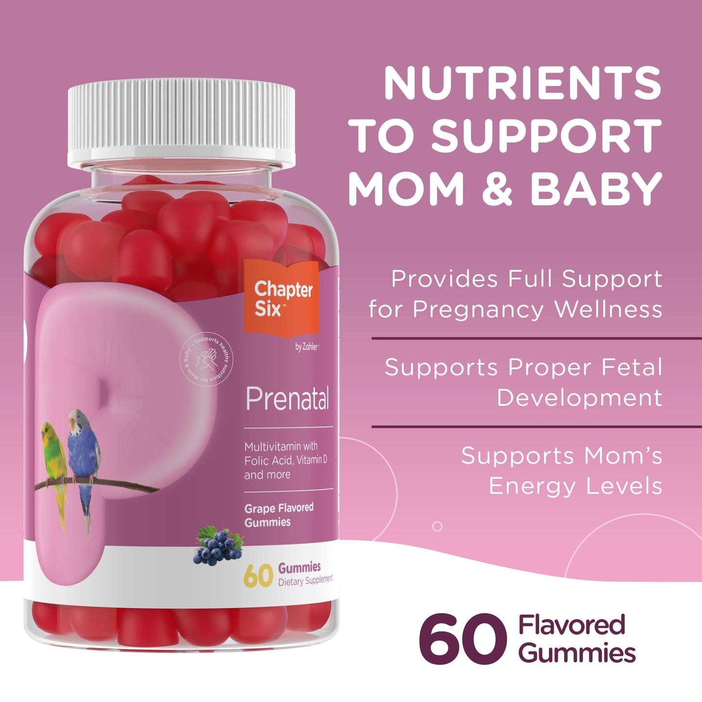 Zahler - Womens Prenatal Gummies - Grape Flavor - Prenatal Vitamins for Women with Folic Acid - Vegetarian & Kosher Pregnancy Vitamins - Womens Prenatal Multivitamin with A C D3 E B6 B12-60 Count