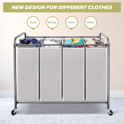 Laundry Sorter Hamper with Wheels and 4 Sections