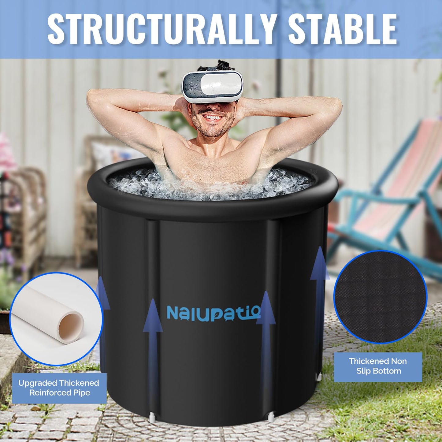 Nalupatio Ice Bath Tub with Lid, 88 Gallons Cold Plunge Tub with Cover, 34'' Portable Freestanding Ice Plunge Tub for Cold Water Therapy Recovery, Large Ice Baths at Home Outdoor for Adults