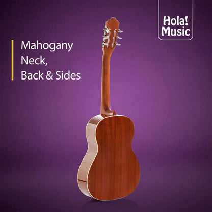 Classical Guitar with Soft Nylon Strings by Hola! Music, Full Size 39 Inch Model HG-39GLS, Natural Gloss Finish - FREE Padded Gig Bag Included