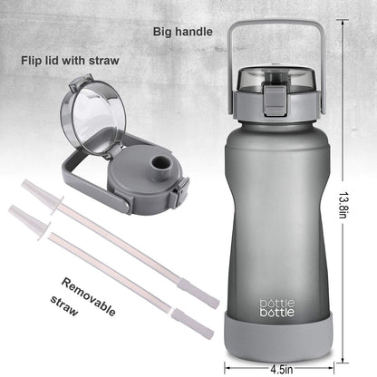 BOTTLE BOTTLE 64 OZ Gallon Motivational Water Bottle with Time Marker Straw & Protective Silicone Boot Workout Water Bottle for Adults and Kids Camping Half Gallon Water Jug (Gray)